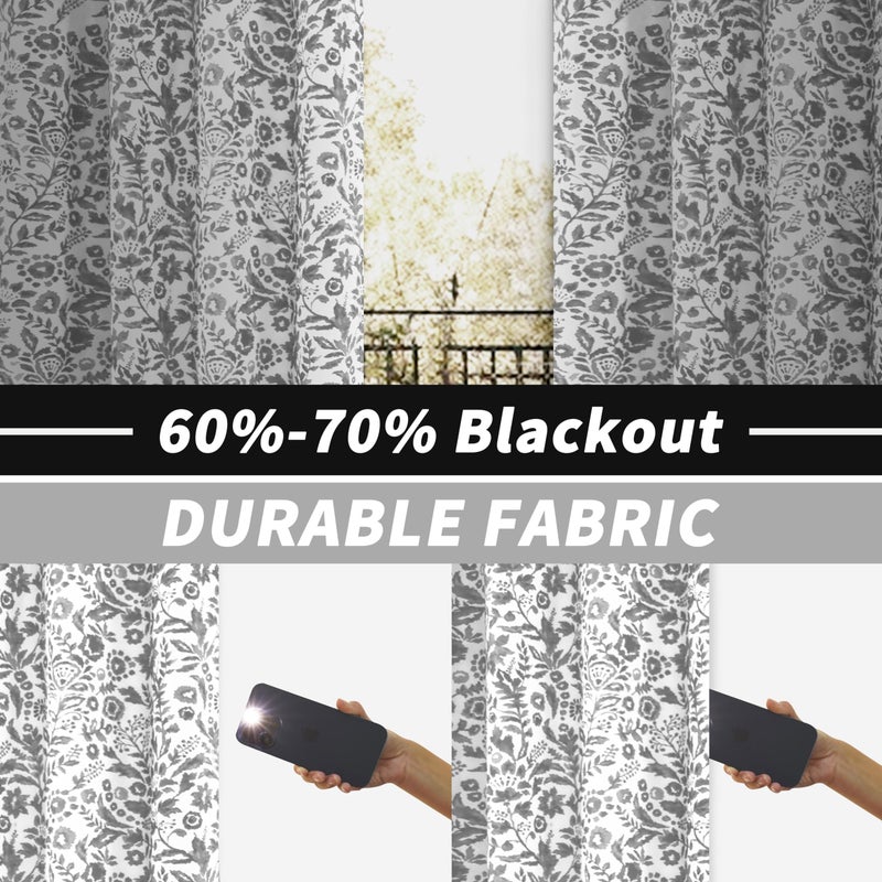 DriftAway Julia Watercolor Blackout Room Darkening Lined Thermal Insulated Energy Saving Window Curtains 2 Layers 2 Panels Each Size 52 Inch by 96 Inch Gray - Image 2